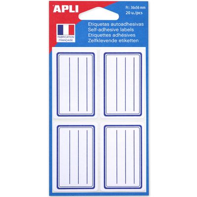 Apli Agipa - 20 Étiquettes scolaires cadre et lignes bleus - 36 x 56 mm - réf 11277