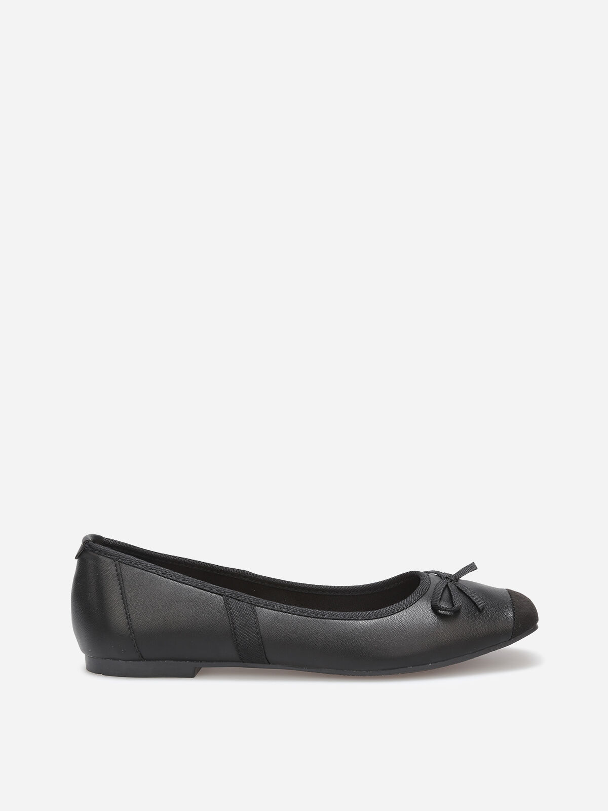 Ballerines multimatières à bout carré et nœud- Noir