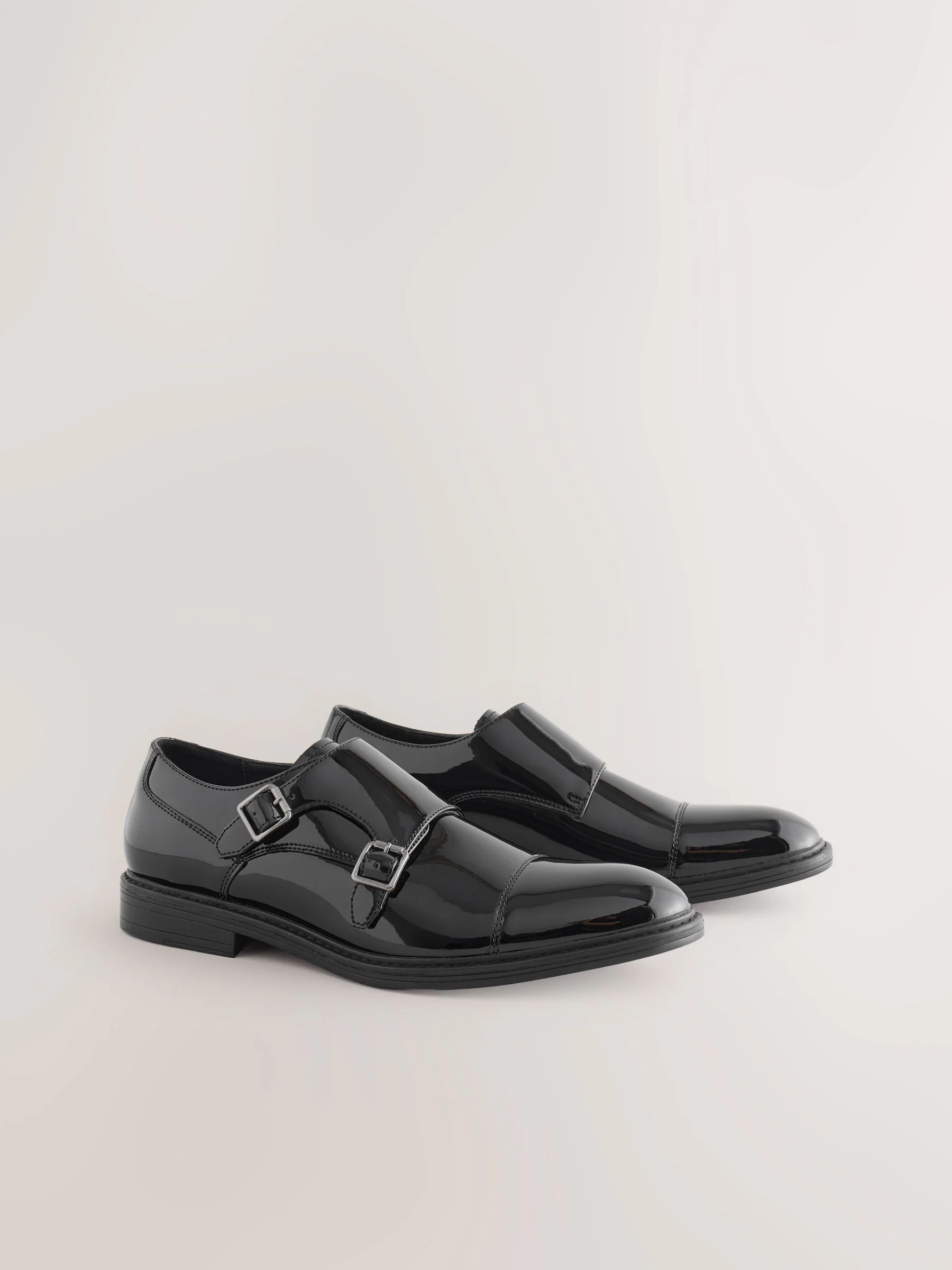 Zwart - Patent Toecap Double Monk Shoes