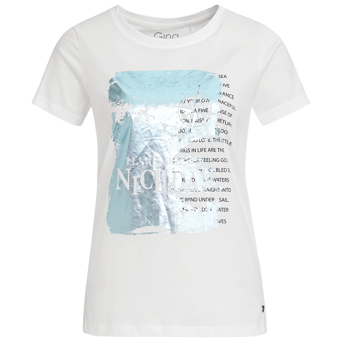 Gina Damen T-Shirt mit Glitzer-Print weiss