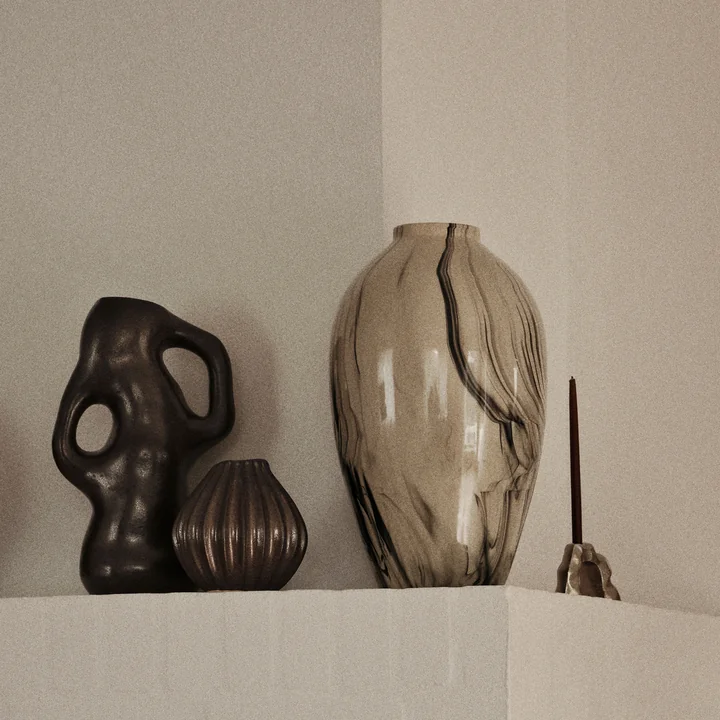 Broste Copenhagen - Ingrid Vase, Ø 14 cm x H 14.5 cm, beige / schwarz (3er-Set)