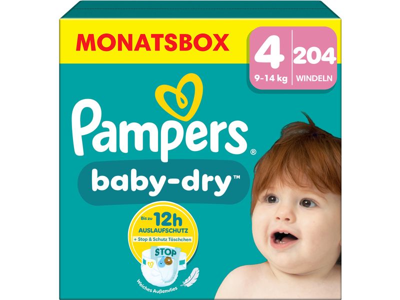 Pampers Windeln Baby Dry Maxi Grösse 4 Monatsbox 9-14 kg, 204 Stück