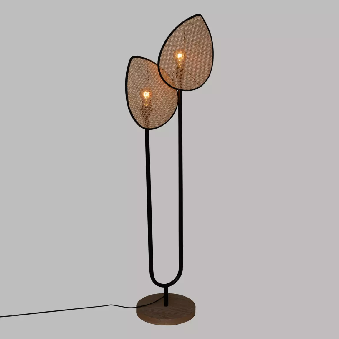 Lampadaire double en rotin (H143 cm) Olme Beige