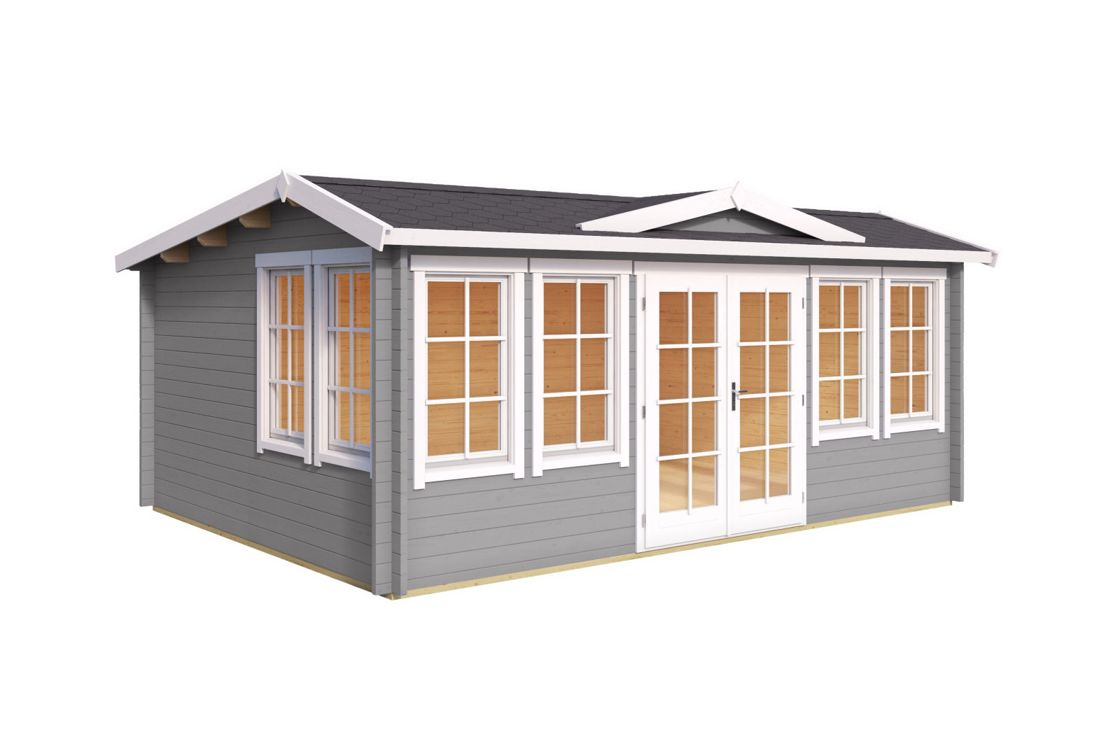 Gartenhaus BALMORAL 44 - lichtgrau - Fichte massiv - 380x239,4 cm