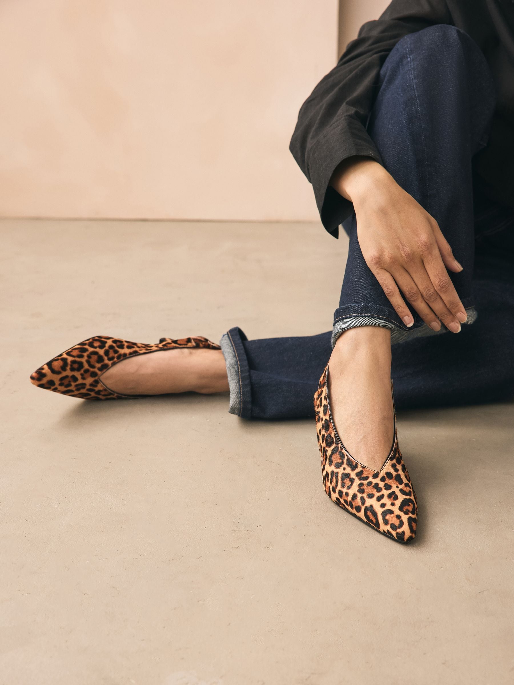 Luipaard - Leren puntige teen slingback hakken