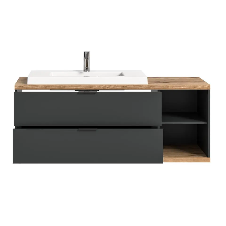 Hioshop Nuaro wastafel 2 lades grijs