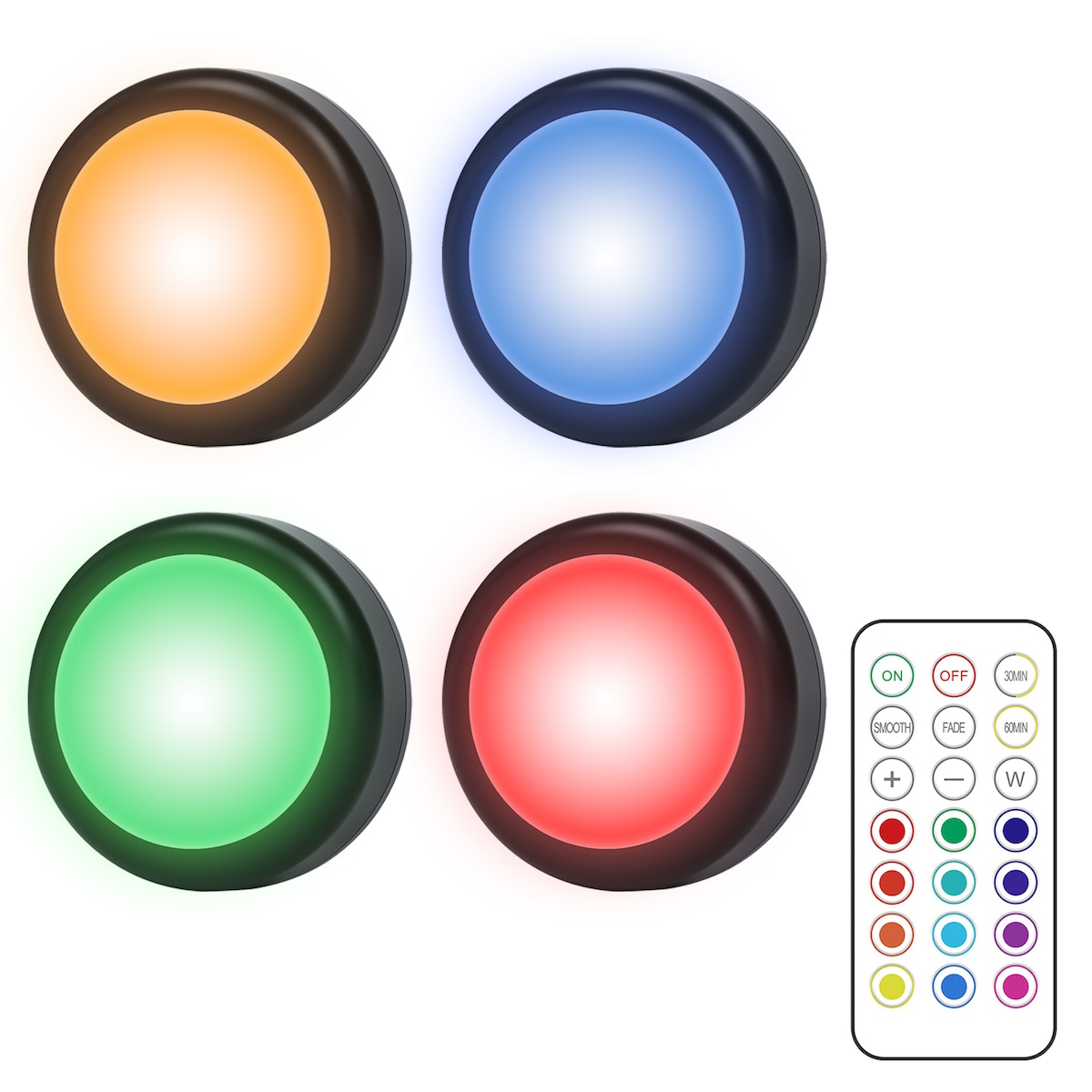 Spotlights 13 farger dimmer fjernkontroll 4 -pakning