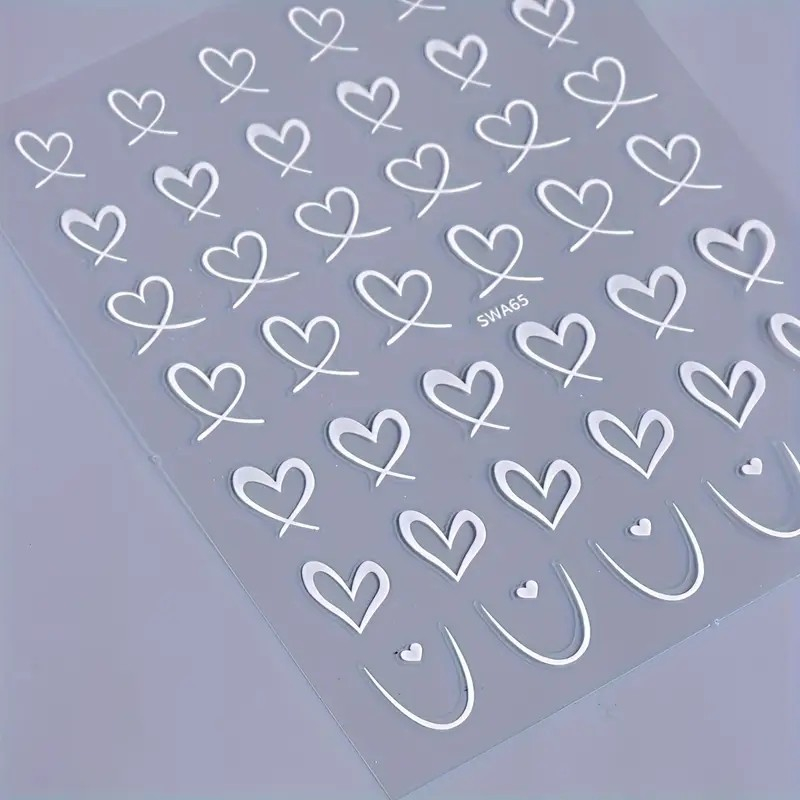 (46-tlg. Set) Nagel Sticker Nail Art Tattoo Selbstklebende Aufkleber Herz - Weiss