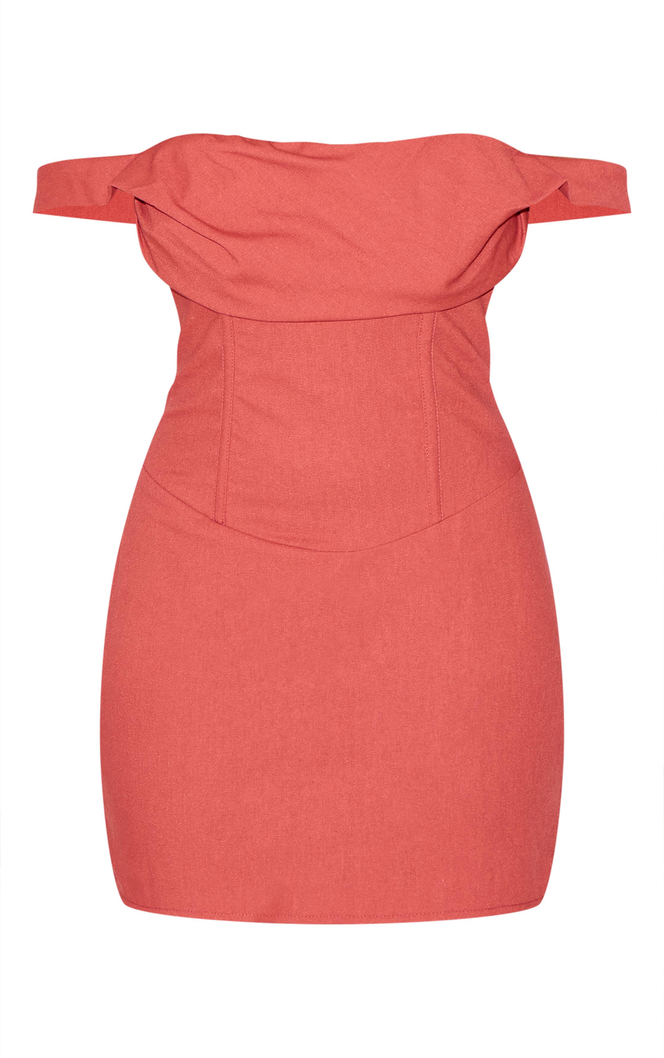Orange Brûlé Robe Moulante À Corset Avec Décolleté Bardot Drapé