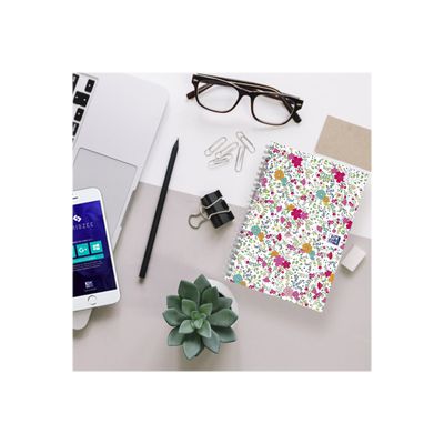 Oxford Floral - Carnet de notes à spirale - A5 - 120 pages - petits carreaux