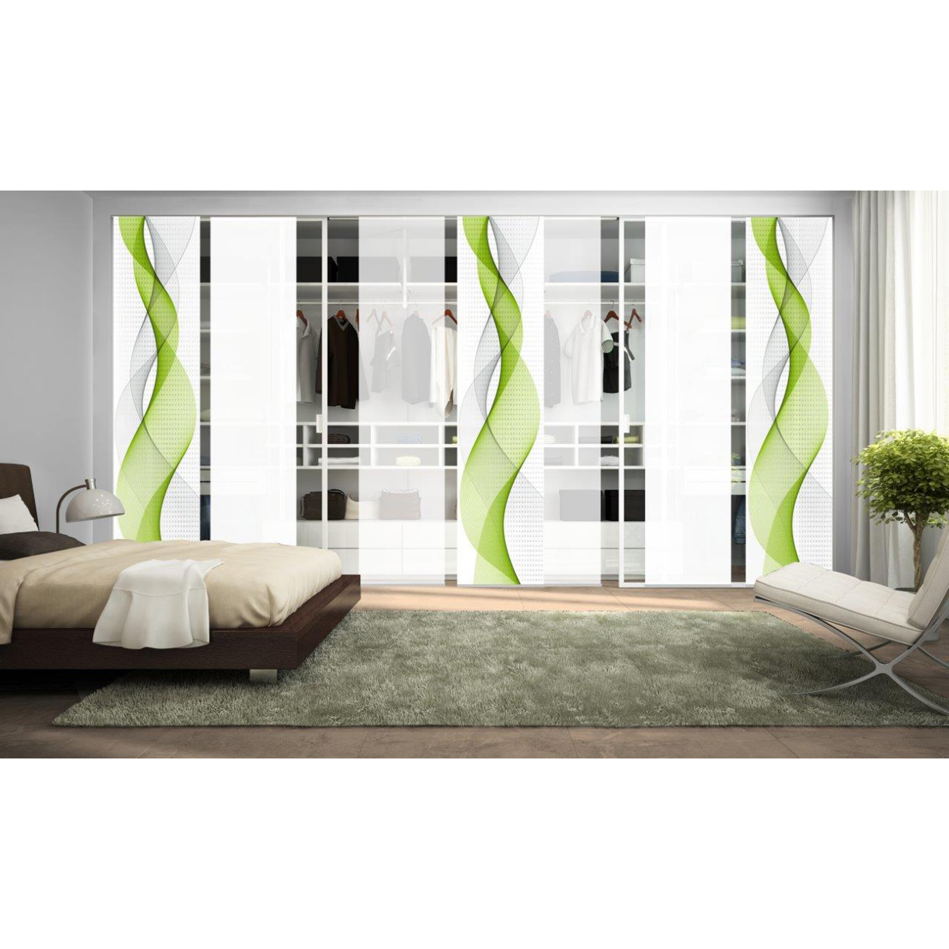 7-teiliges Schiebevorhang-Set OPALIA - apfelgrün - je 60x245 cm