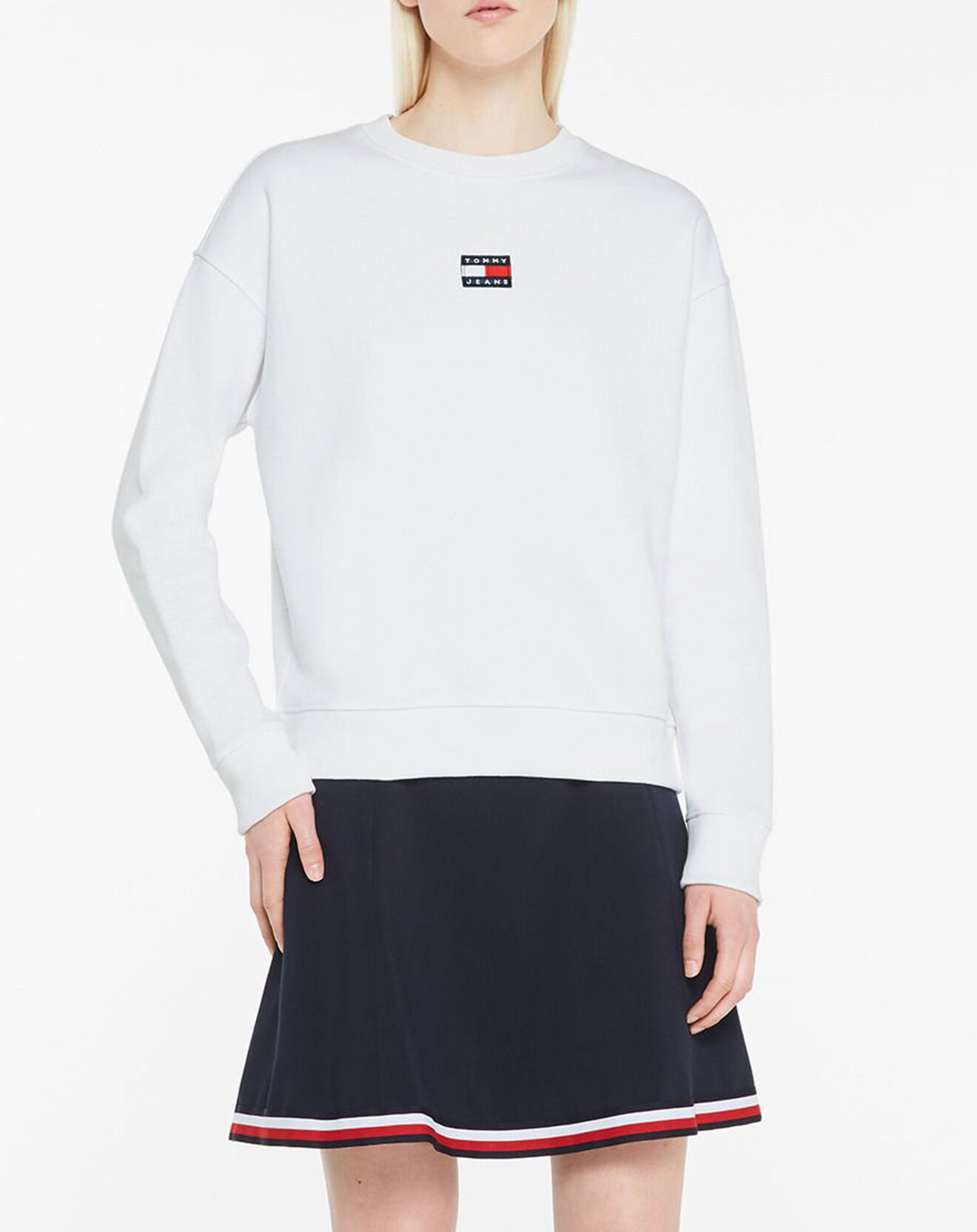 Tommy Jeans Sweat Tommy Center Badge Crew blanc