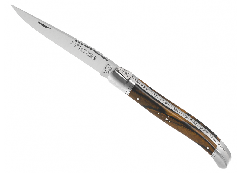 Couteau Laguiole avec un manche en bois d'ébène royal et 2 mitres en acier inoxydable