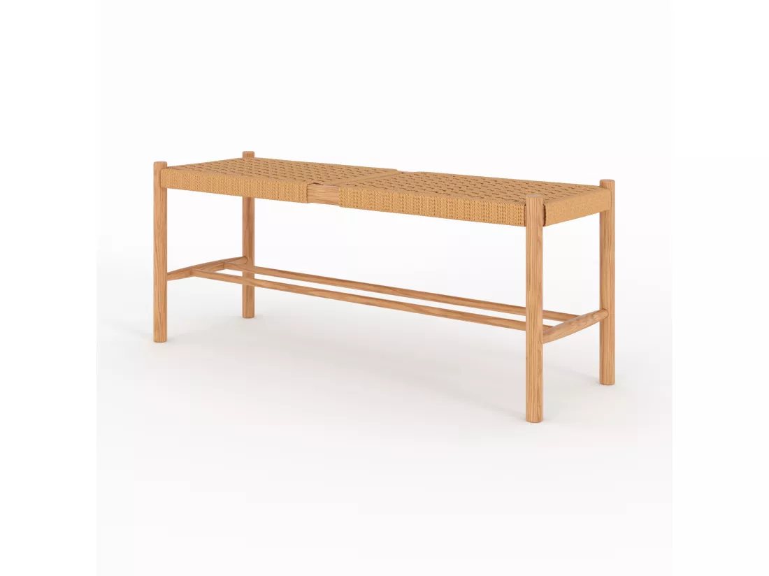 Banc 2 places en bois de chêne massif avec tressage - Kepler