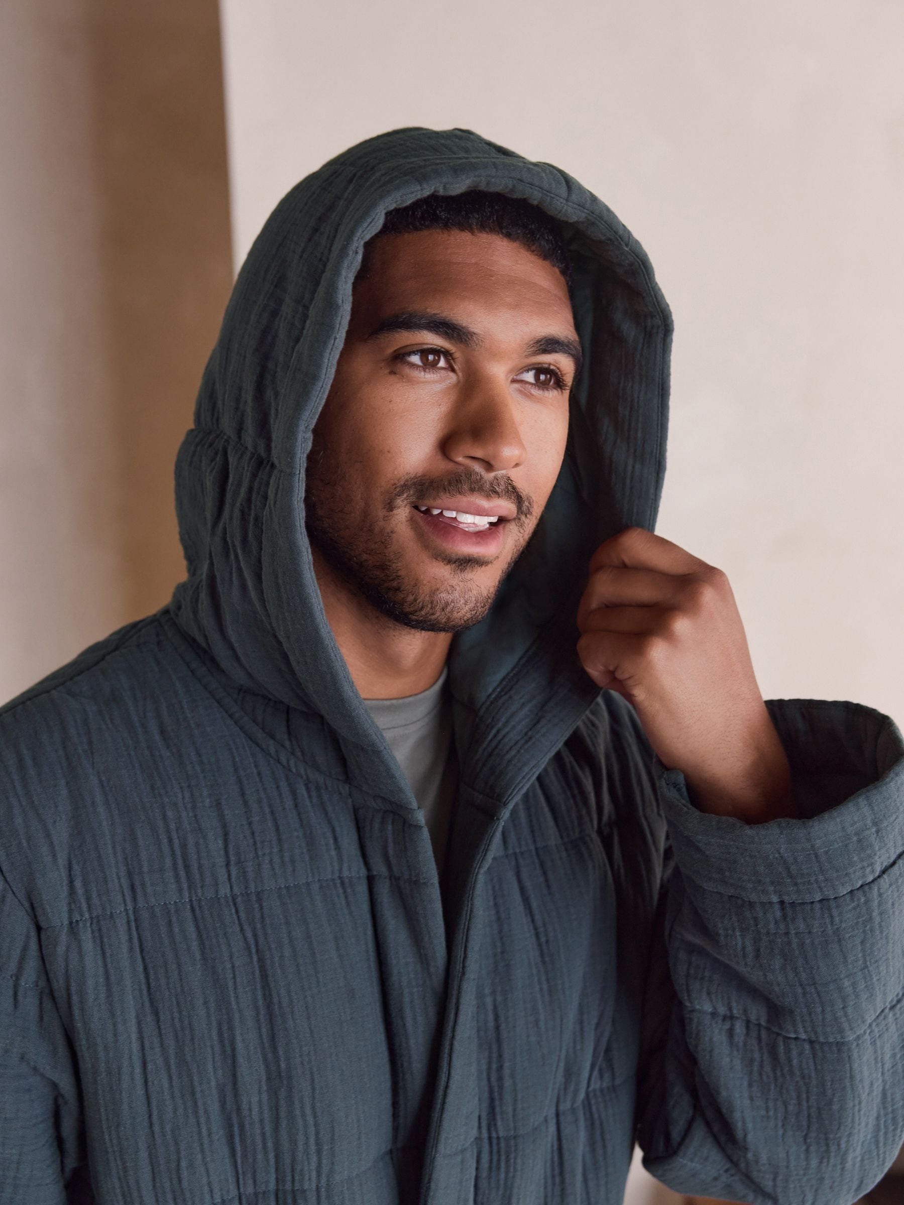Leisteen grijs - Quilted Cheesecloth Dressing Gown