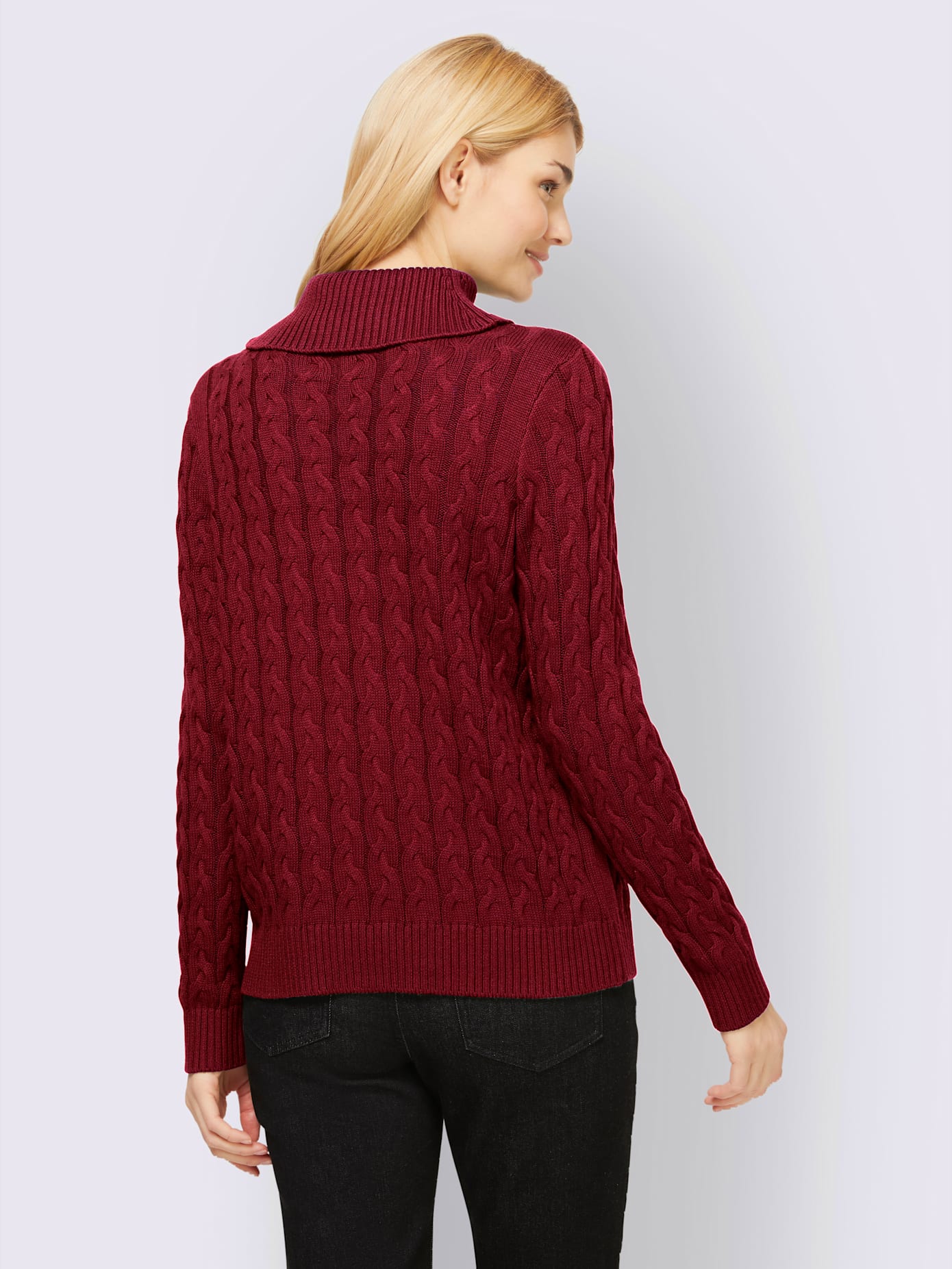 Pull col roulé motif torsadé classique