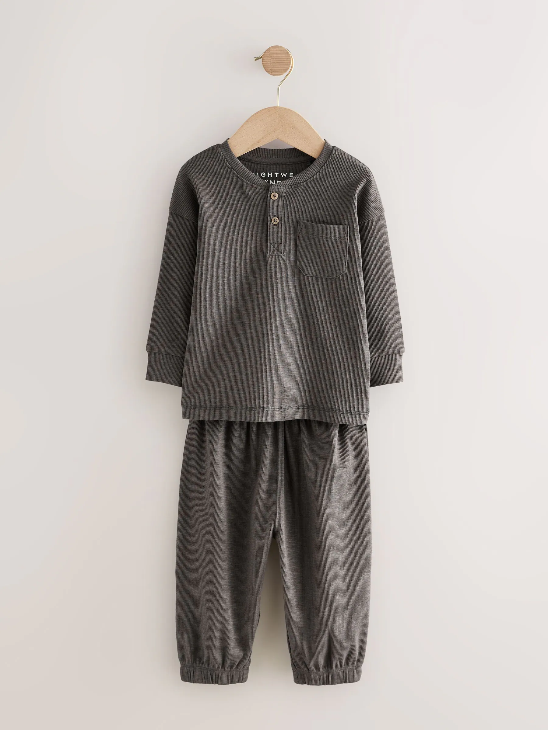 Zwart/grijze geribbelde grandad - Verpakking van 3 oversized pyjama's 3 (9mnd -12jr)