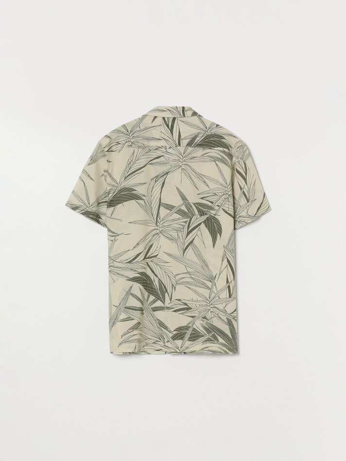 Camisa estampada em linho e algodão - Branco-sujo