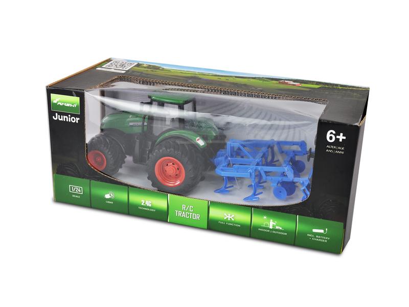 Amewi Traktor mit Grubber, Grün 1:24, RTR Ferngesteuerter Traktor mit Licht und Sound