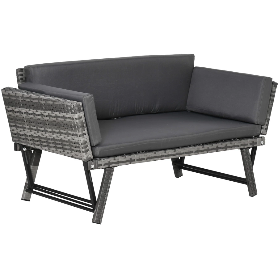 Outsunny Gartensofa mit klappbaren Armlehnen grau