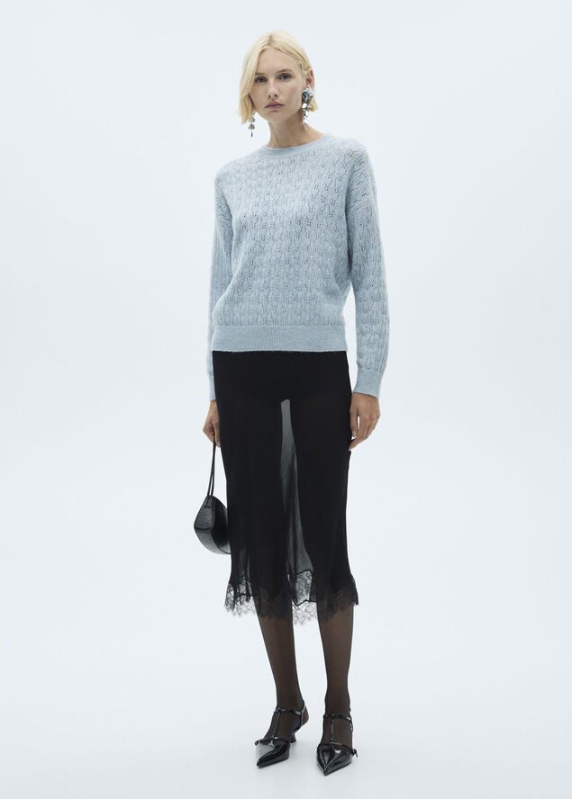 MANGO Openwork sweater with durox details Lt-pastel blue