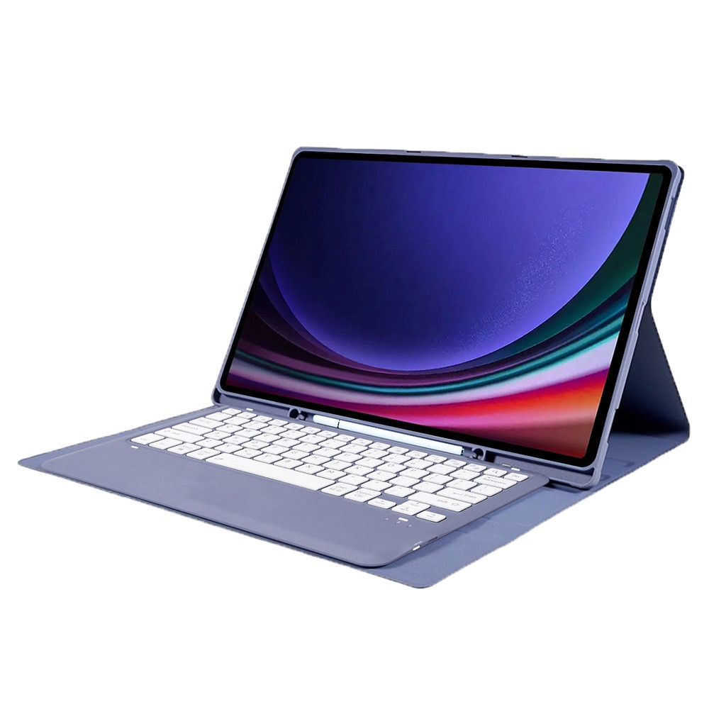 Samsung Galaxy Tab S9 Ultra Leder Tasche mit abnehmbarer Bluetooth Tastatur Keyboard   S-Pen Halterung (QWERTY) - Lila