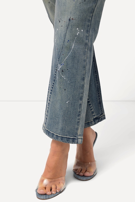 Jeans Mandy, Farbspritzer, Ziernaht, weites Bein