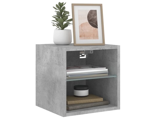 VIDAXL - Elément suspendu Meuble tv mural avec lumières led gris béton 30x28,5x30 cm