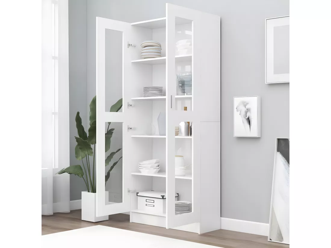 Armoire à vitrine Blanc 82,5x30,5x185,5 cm Aggloméré