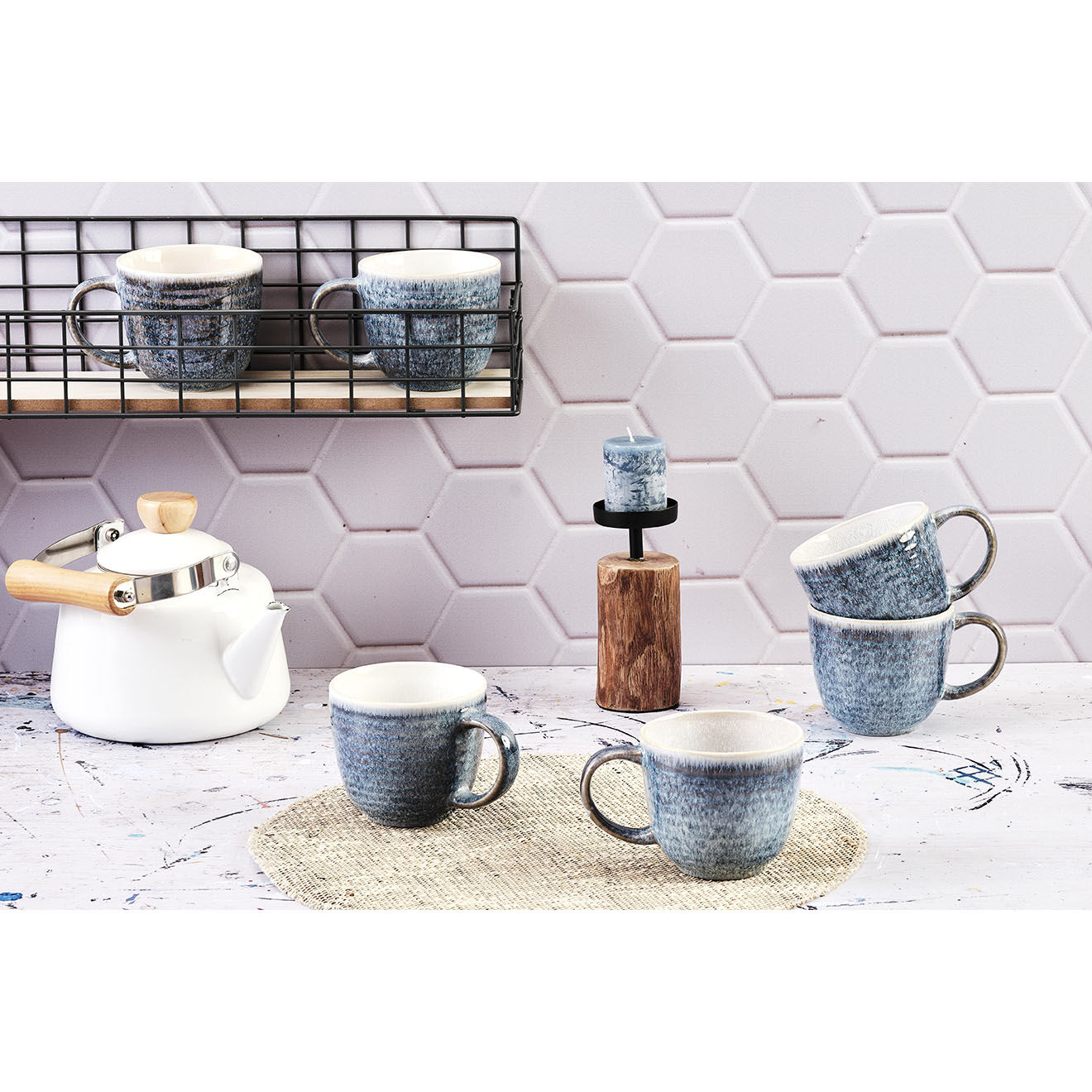 Bjorn 6 Mugs Cosmos bleu/blanc nacré - 30 cl