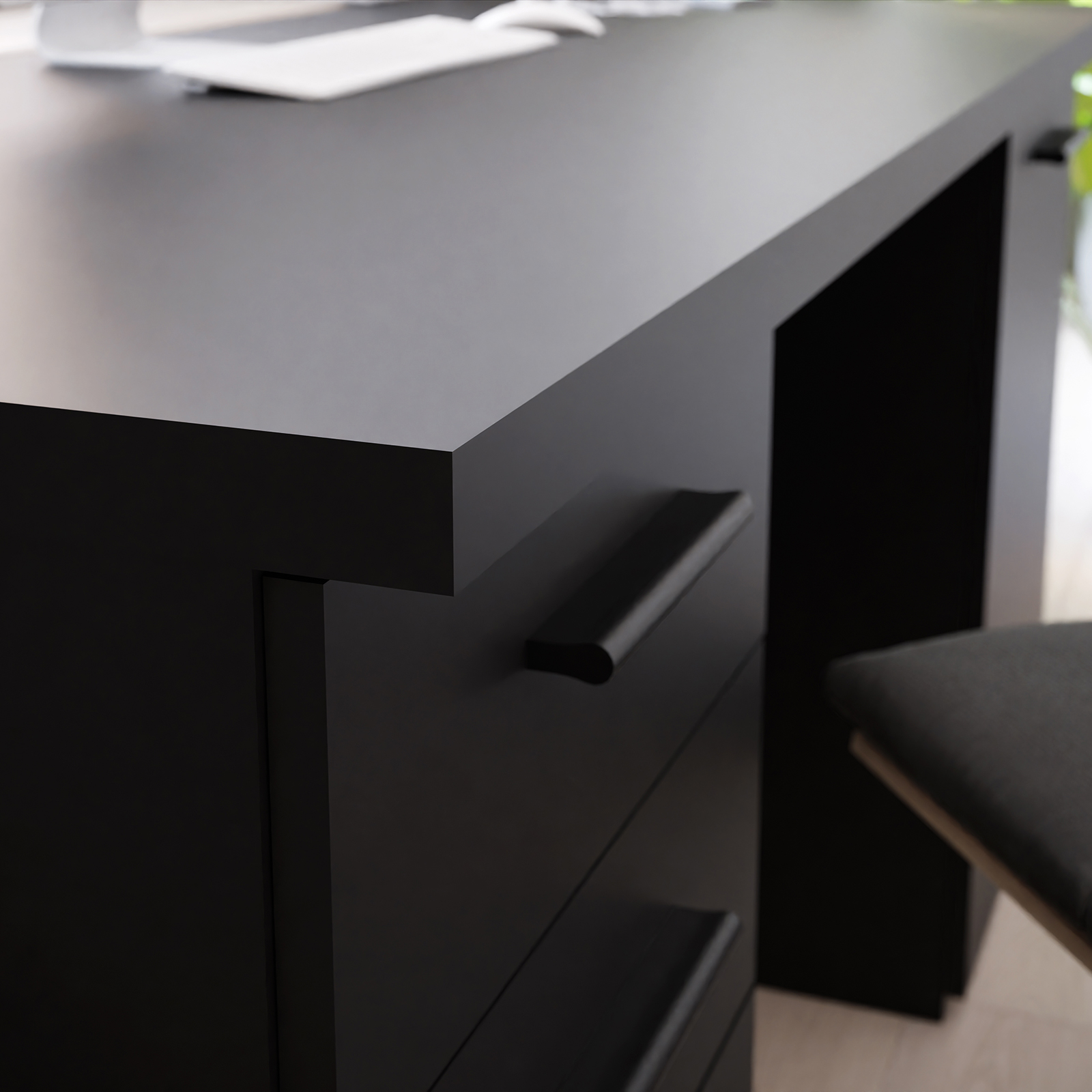 Schreibtisch - schwarz matt - 145 cm breit