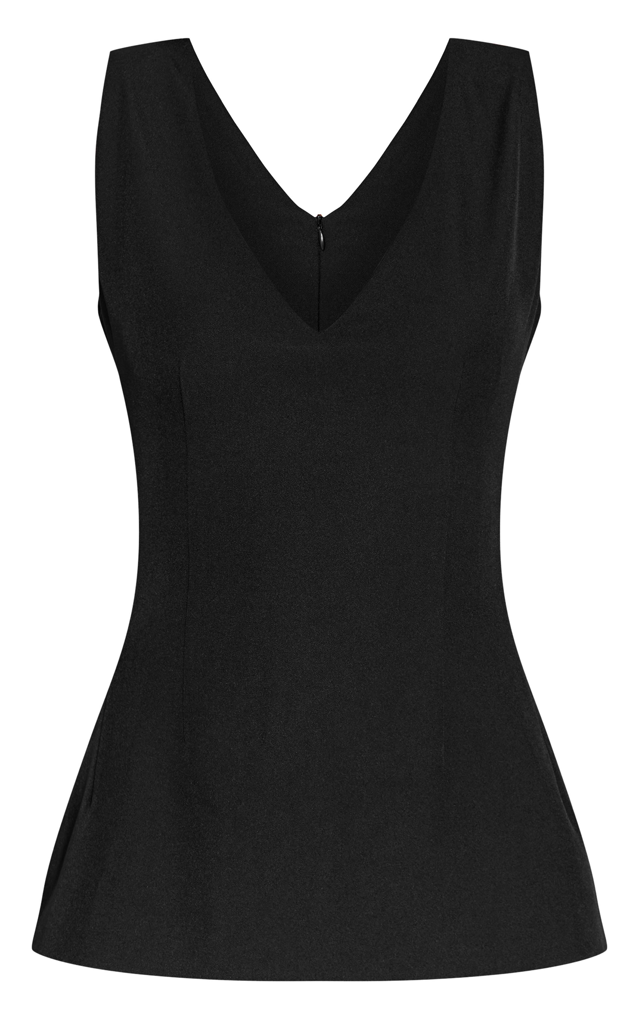 Noir Top Long Tissé Col V