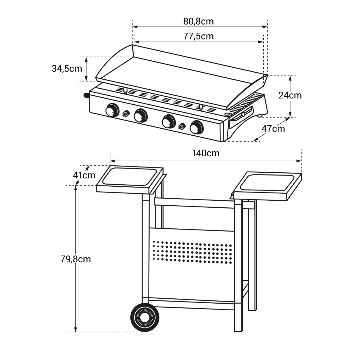 Plancha au gaz VALENCIA - 4 brûleurs 10kW + chariot Happy Garden