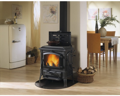 Nordica Extraflame Isetta houtkachel met kookplaat, gietijzer, zwart, 7,7 kW