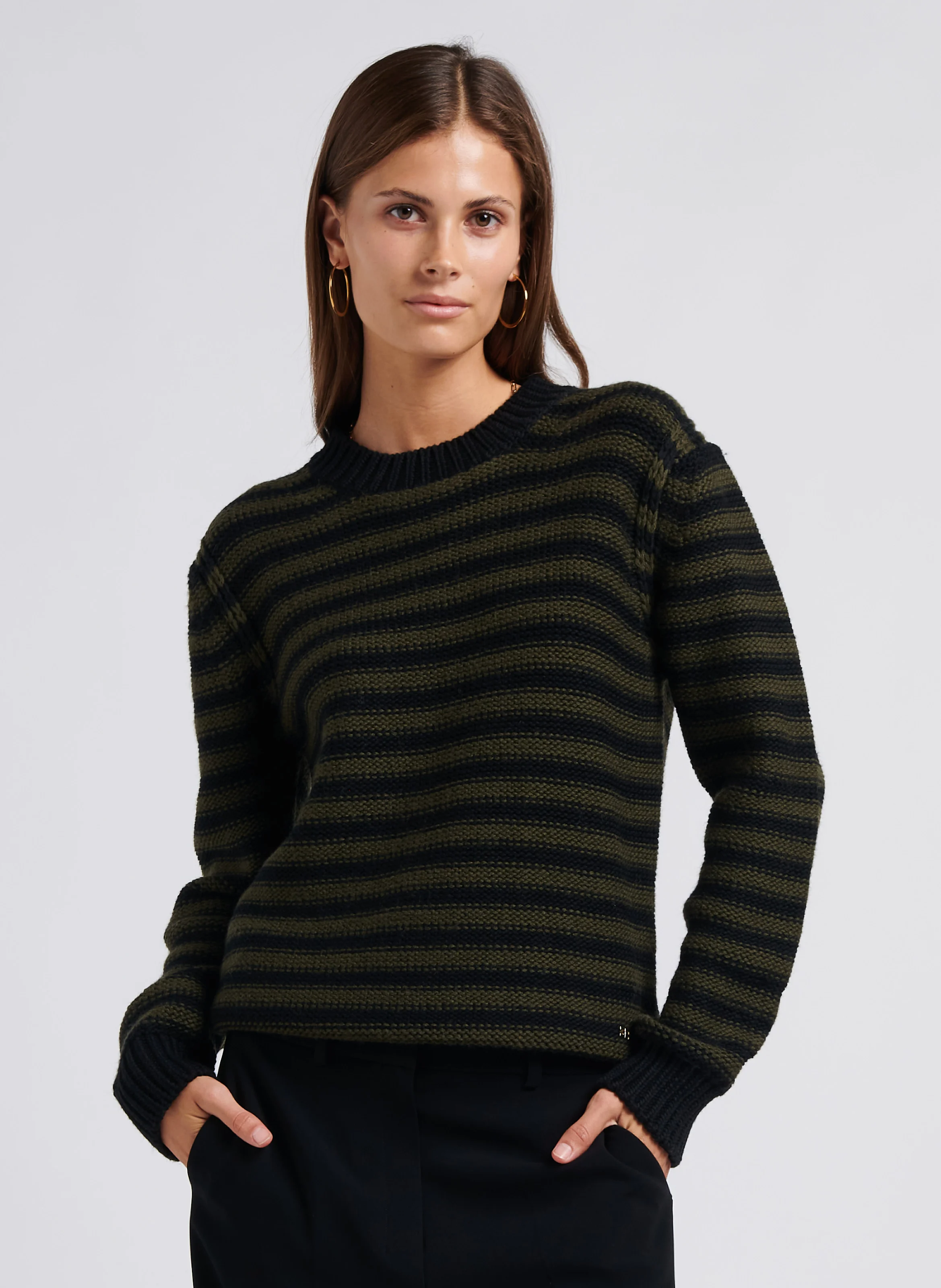 Pull col rond rayé en laine | Rayé