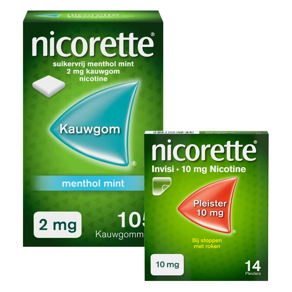 Nicorette patches 10mg + Nicorette kauwgom mint 2mg 105 stuks Pakket