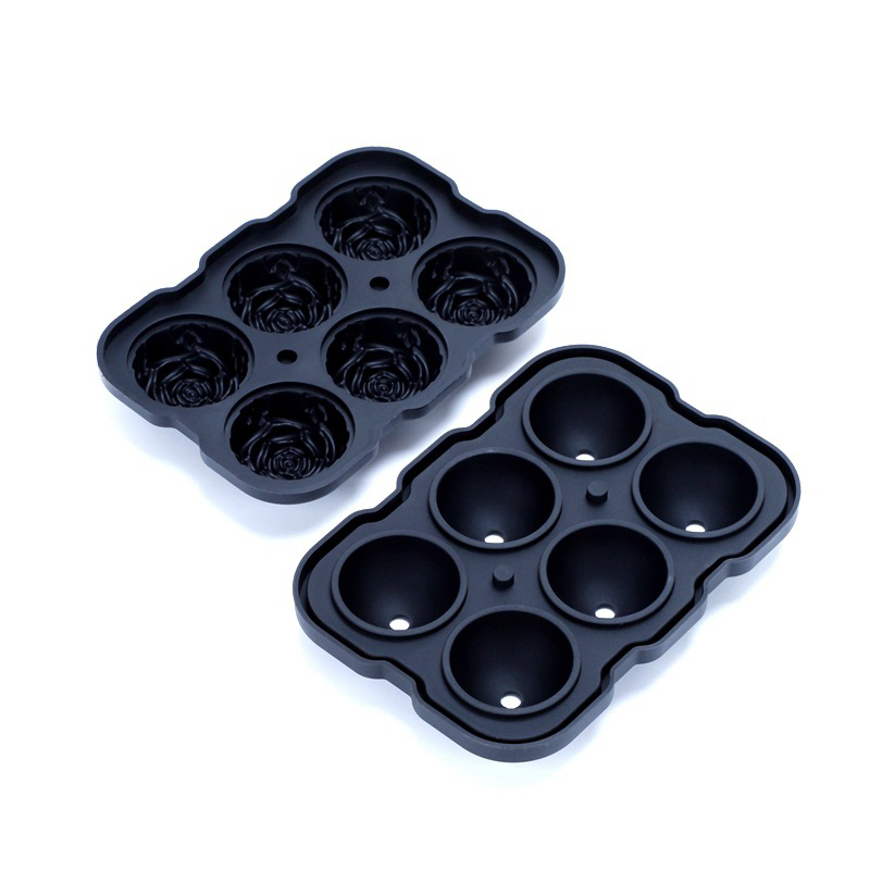 (6-fach) 3D Silikon Eiswürfel Form DIY Ice Cube Tray mit Deckel für Cocktails / Whisky / Softgetränke - Rose