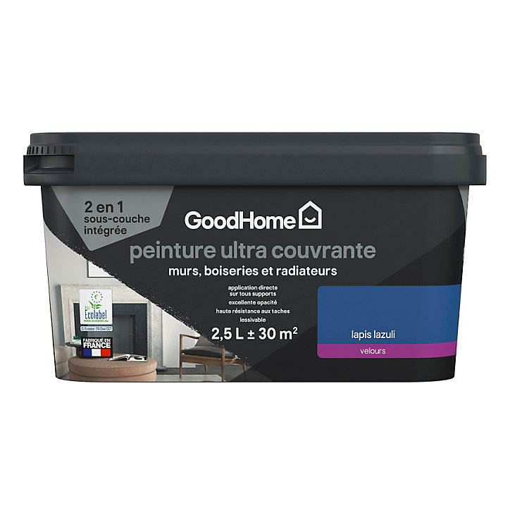 Peinture couleur 2 en 1 velours GoodHome lapis lazuli 2,5L