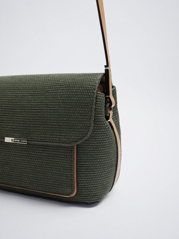 Bolsa de ombro com efeito palha - Cáqui