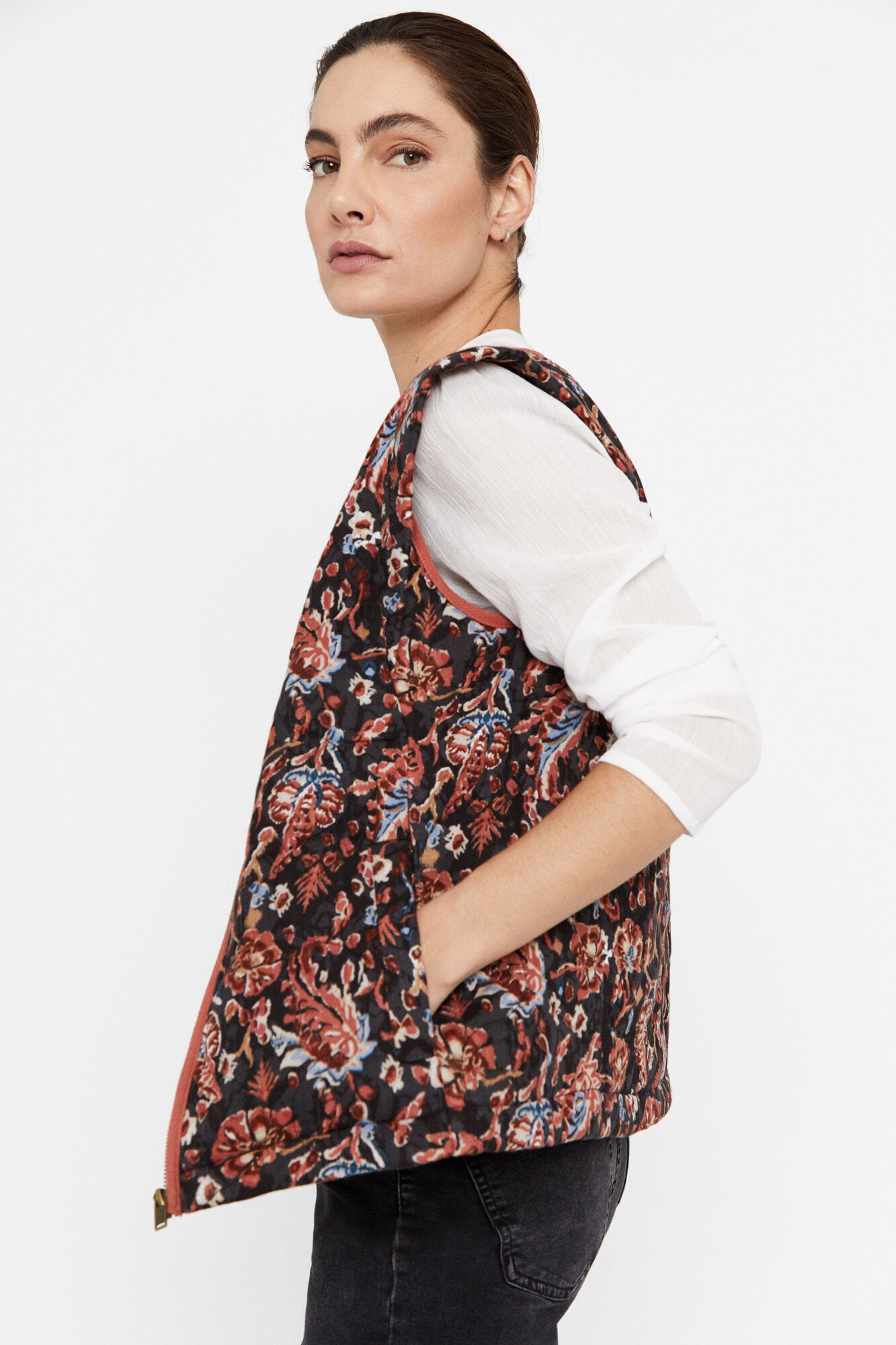 Colete acolchoado estampado - Multicolorido