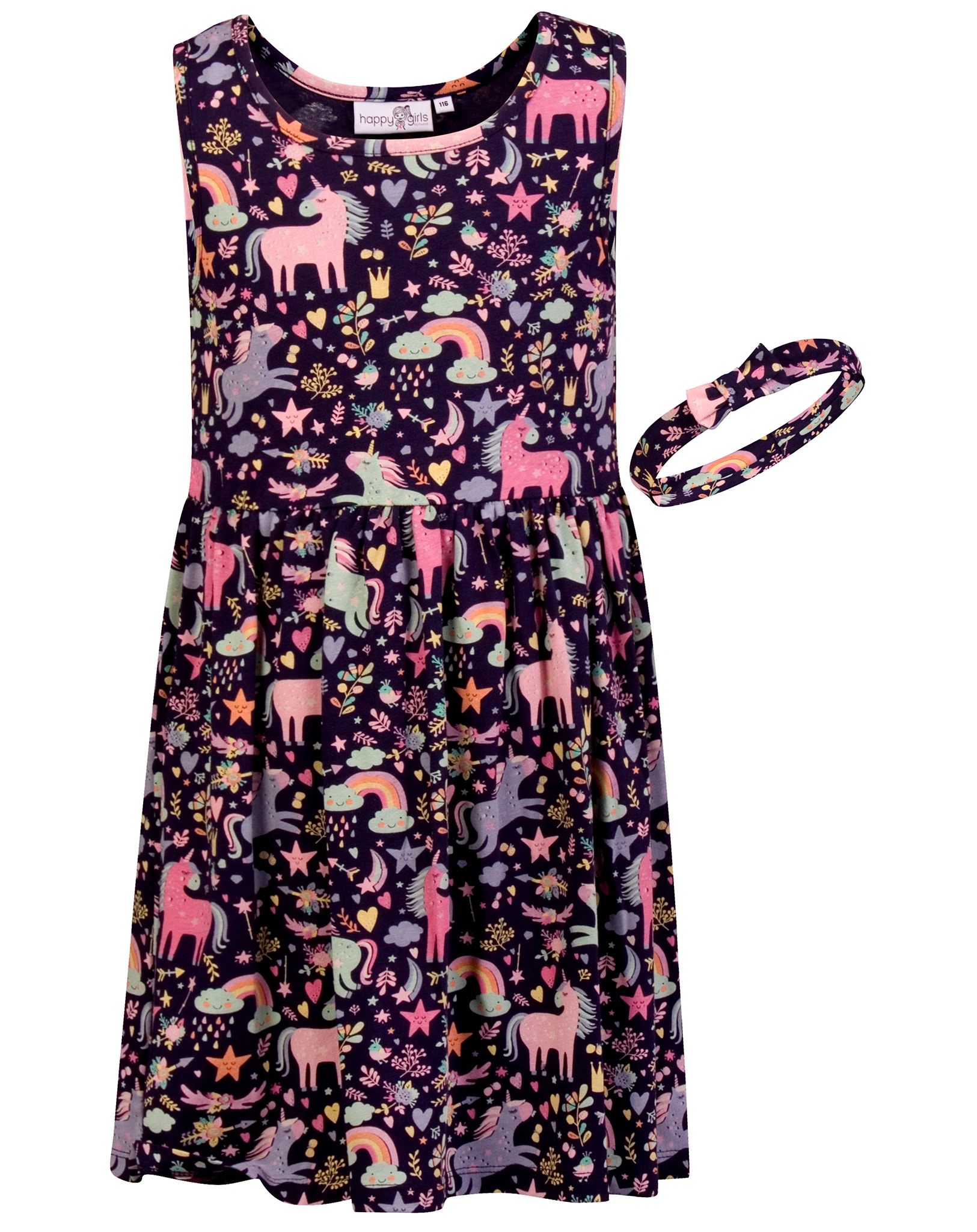 Kleid HAPPY UNICORN ärmellos mit Haarband in navy