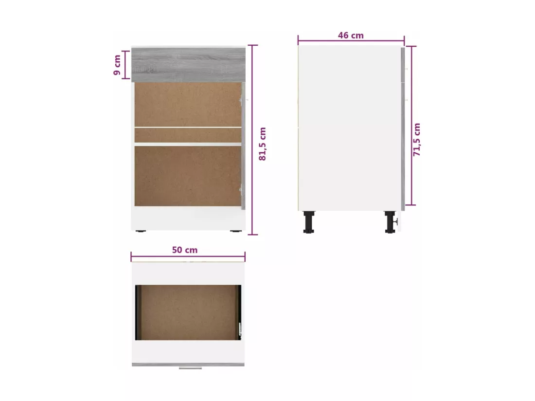 Armoire de plancher à tiroir Sonoma gris 50x46x81,5 cm