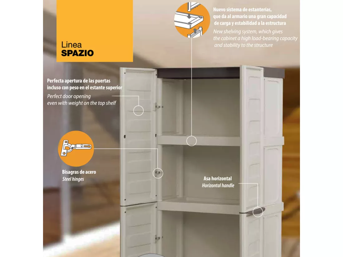 Armoire mi-hauteur en polypropylène, coloris ivoire et taupe, l 700 x p 390 x h 855 mm.