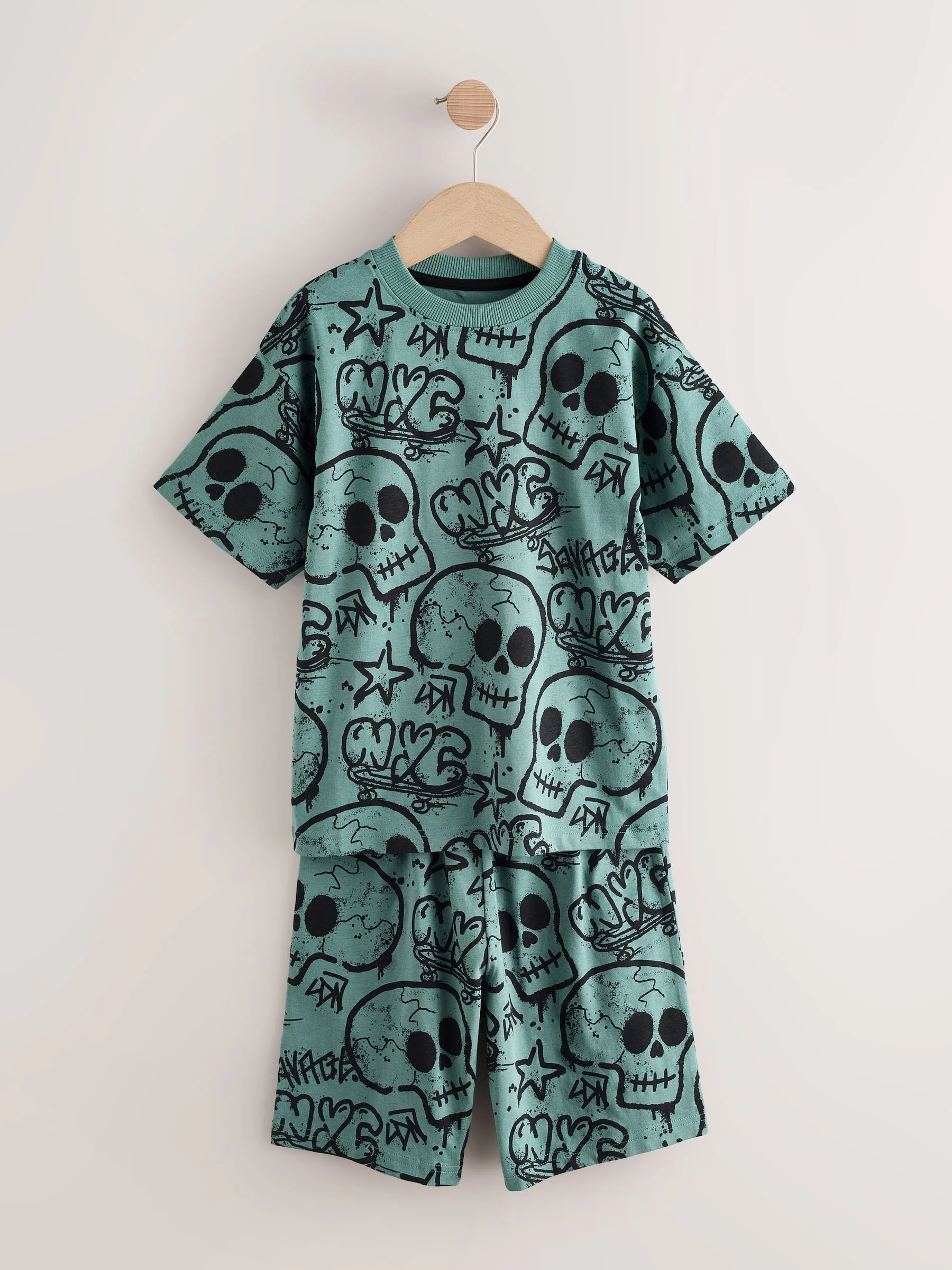 Meerkleurig graffiti - 100% katoenen korte pyjama set van 3 (4 - 16 jr)