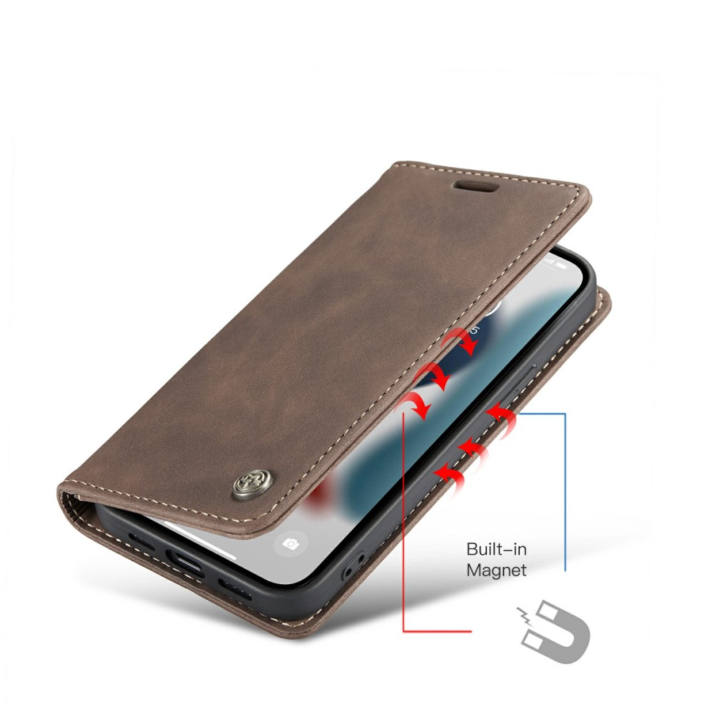 iPhone 13 Leder Tasche Flip Wallet Etui mit Kartenfächern - Braun
