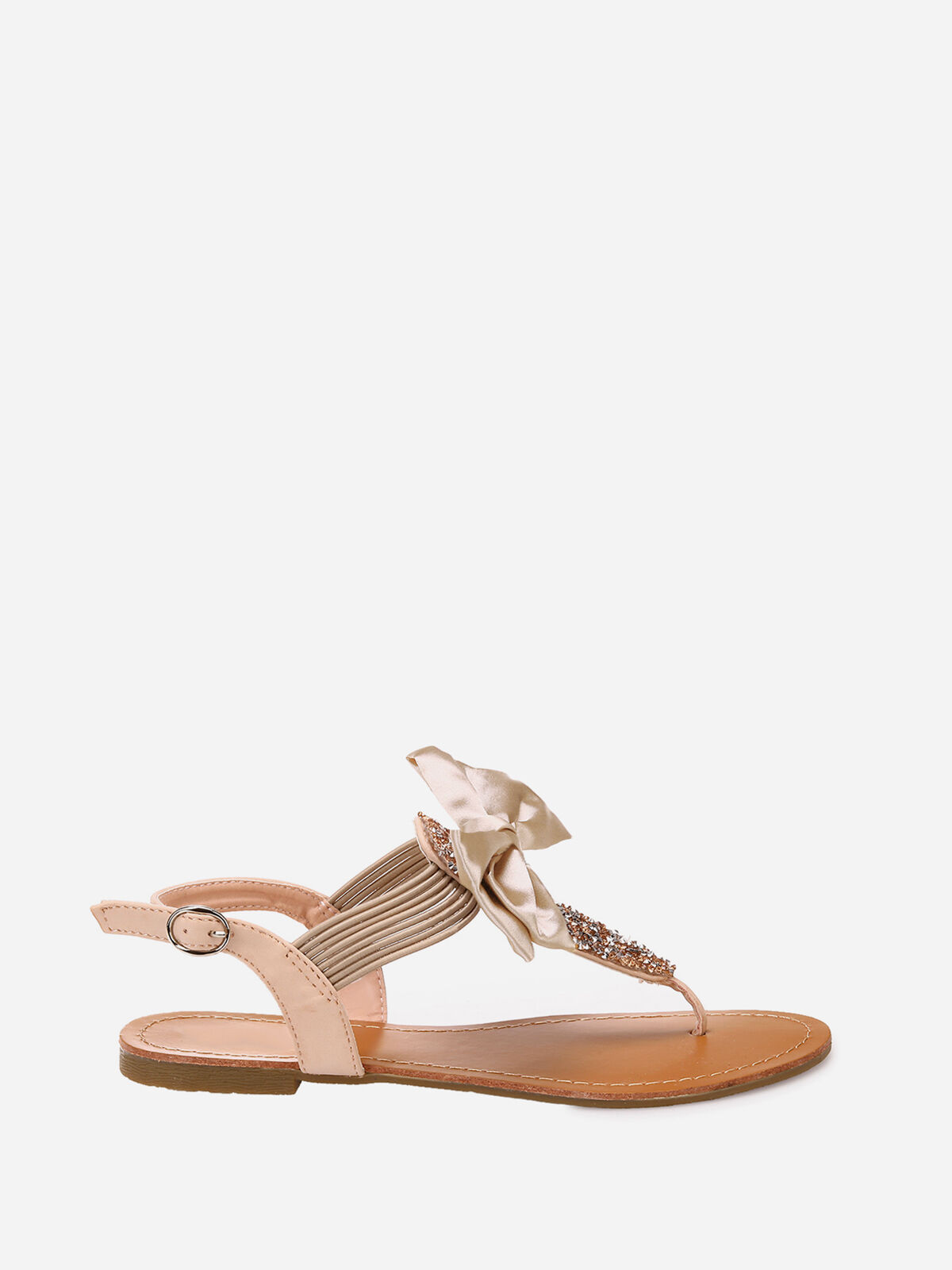 Sandales à strass et noeud- Rose