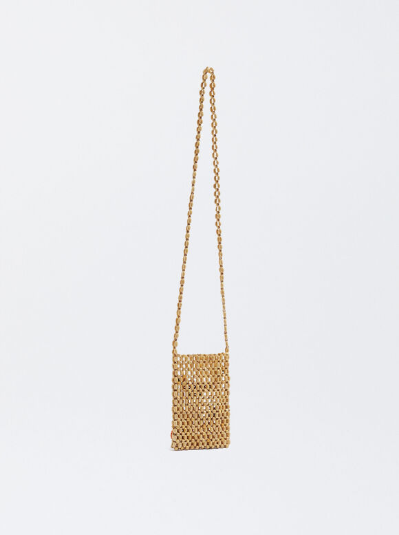 Bolsa de madeira para celular com balões - Bege
