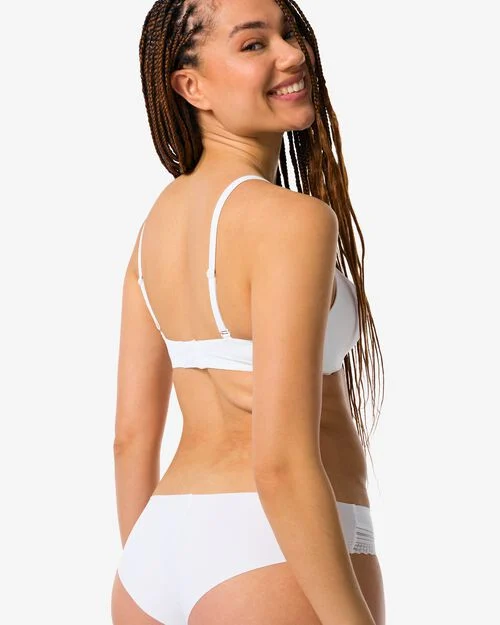 slip brésilien femme micro avec insert en dentelle blanc