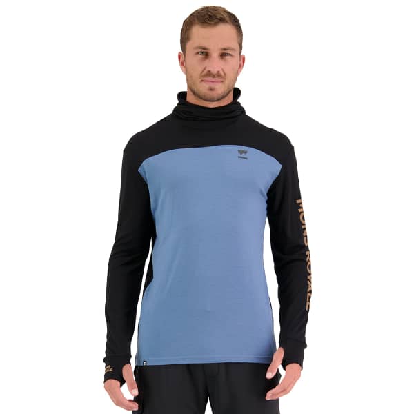 T-shirt thermique MONS ROYALE M YOTEI POWDER HOOD LS BLACK/BLUE SLATE