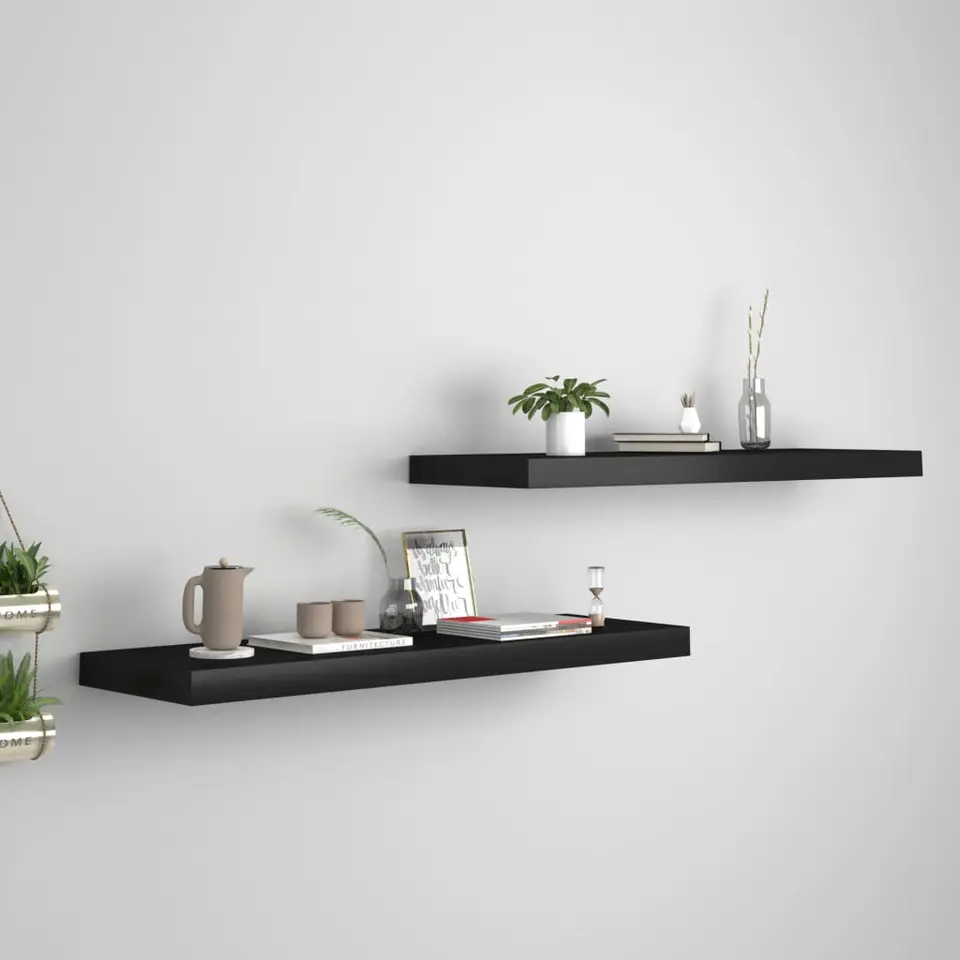 vidaXL - Wandschap - Zwart - MDF - 80 x 23.5 x 3.8 cm - 2 stuks